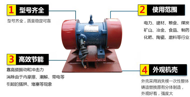 lzf倉(cāng)壁振動(dòng)器：1，型號(hào)齊全：型號(hào)齊全，質(zhì)量穩(wěn)定可靠。2，適用范圍：電力，建材，糧食，煤炭，礦山，冶金，食品，制藥，化肥，陶瓷，磨料等行業(yè)。3，高效：靠高頻振動(dòng)和沖擊力消除由于內(nèi)摩擦，潮解，帶電等引起的塔供，堵塞等現(xiàn)象。4，外觀機(jī)殼：外殼采用消失模一次性整體鑄造替換原有分體制造，外觀好看，強(qiáng)度大。